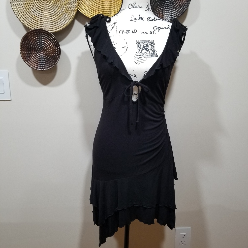 WILD FABLE V Neck Ruching Ruffle Sleeveless Mini Dress Color Black Siz!!!